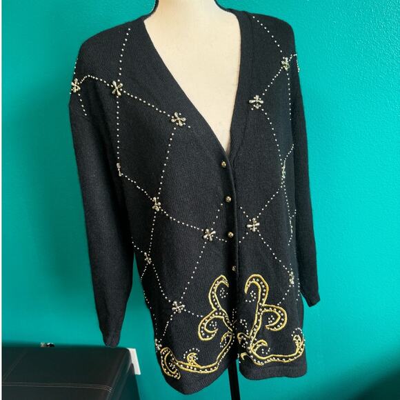 Vintage Karen Scott Angora Silk Lambswool Black Beaded Sweater Women's 2X - Picture 8 of 10